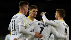 Jadon Sancho, No. 7, scored as Borussia Dortmund avoided a cup shock away to Eintracht Braunschweig