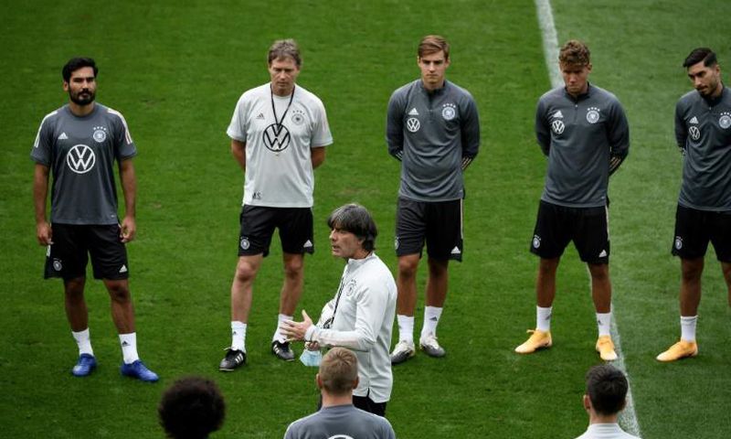 Germany, under head coach Joachim Loew (C), may have to host Turkey behind closed doors in Wednesday's friendly