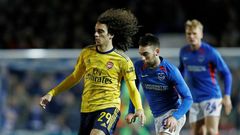 Arsenal's French midfielder Matteo Guendouzi (L) has joined Hertha Berlin on loan
