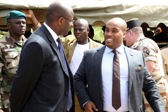 File picture from 2014 of Karim Keita, right, talking to Malian former premier Oumar Tatam Ly