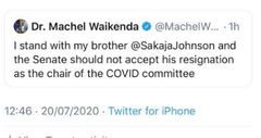 Senator Cleophas Malala, Machel Waikenda bow to pressure and pull down tweets opposing Johnson Sakaja's resignation
