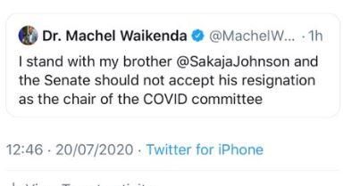Senator Cleophas Malala, Machel Waikenda bow to pressure and pull down tweets opposing Johnson Sakaja's resignation