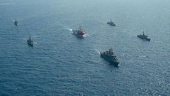 Turkey's Oruc Reis research vessels and its accompanying fleet of five warships in a disputed part of the Mediterranean
