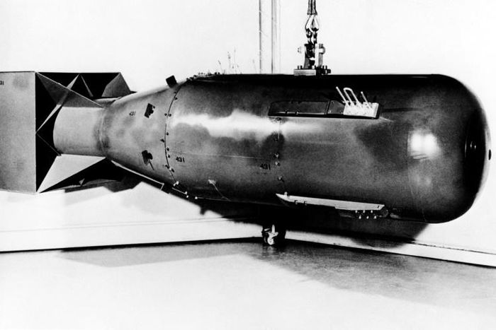 A US atomic bomb of the type nicknamed "Little Boy" that was dropped by a US Army Air Force B-29 bomber on August 9, 1945 over Hiroshima, Japan