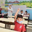 Students attend the first day of classes in the Moroccan city of Sale amid measures imposed by authorities in a bid to stem the spread of Covid-19