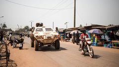 A UN vehicle patrols in Bangui in January 2020