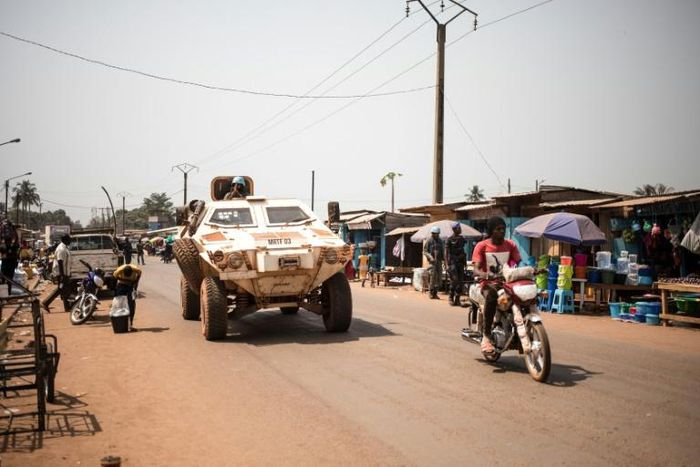 A UN vehicle patrols in Bangui in January 2020
