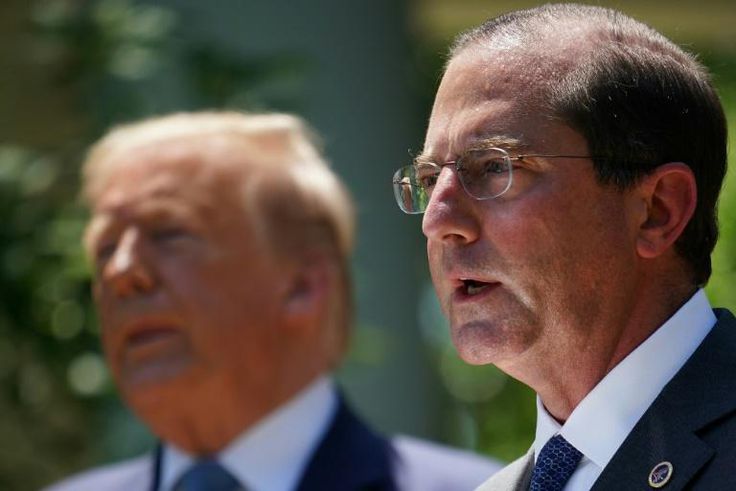 US Secretary of Health and Human Services Alex Azar, who is paying a visit to Taiwan denounced by Beijing, is seen at the White House with President Donald Trump in May 2020