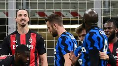 Zlatan Ibrahimovic (L) was involved in a furious row with Romelu Lukaku and later sent off as AC Milan lost to Inter Milan in the Italian Cup