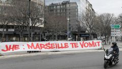 Sending a message: Marseille fans told club president Jean-Henri Eyraud what they thought of him on Saturday