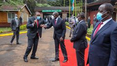 Deputy President William Ruto receives President Uhuru Kenyatta at Bomas of Kenya