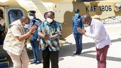 President Uhuru Kenyatta received at KWS Law Enforcement Academy in Manyani, Taita Taveta by Interior CS Fred Matiang'i and Deputy President Uhuru Kenyatta