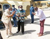 President Uhuru Kenyatta received at KWS Law Enforcement Academy in Manyani, Taita Taveta by Interior CS Fred Matiang'i and Deputy President Uhuru Kenyatta