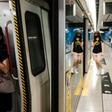 Commuters wear face masks on a metro train in Hong Kong. The city's leader says coronavirus is running "out of control" afater a daily record number of new cases
