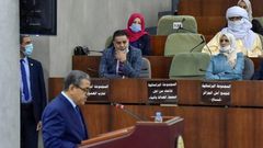 Algerian Prime Minister Abdelaziz Djerad addresses parliament members during a voting session on constitutional reforms in the capital Algiers, on September 10, 2020