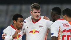 RB Leipzig striker Alexander Sorloth (C) celebrates scoring the winning goal at Istanbul Basaksehir
