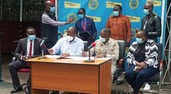 Health CS Mutahi Kagwe during the signing of the deal with officials from the Kenya Union of Clinical Officers (KUCO)