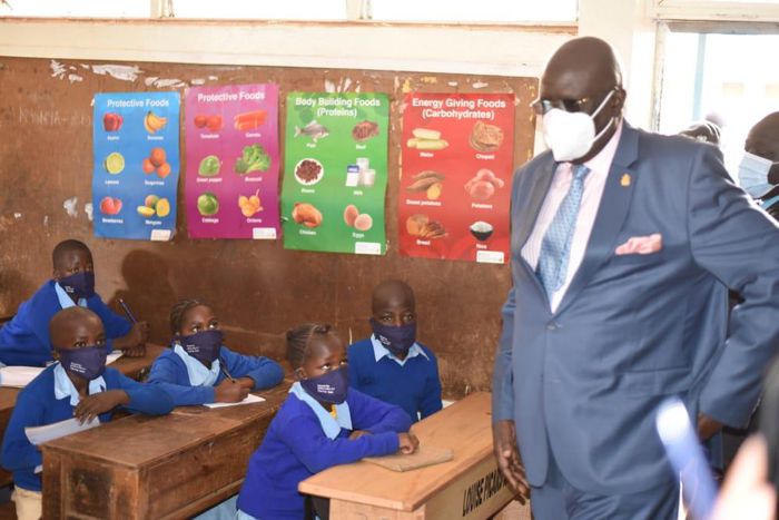 Education CS George Magoha at the Olympic Primary School, Kibra - Nairobi as in-person learning resumed on January 4, 2020