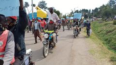 Protesters on motor cycles opposing the arrest of Bomet Senator Christopher Lang'at