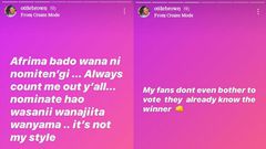 Singer Otile Brown's insta-story posts