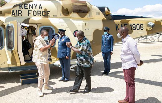 President Uhuru Kenyatta received at KWS Law Enforcement Academy in Manyani, Taita Taveta by Interior CS Fred Matiang'i and Deputy President Uhuru Kenyatta