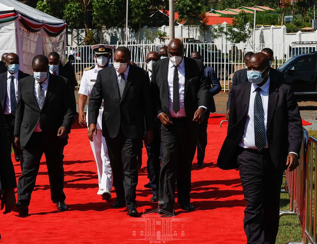 Uhuru arrives at Gusii Stadium for Simeon Nyachae's funeral