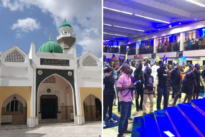 Jamia Mosque and a congregtion at the Jubilee Christian Church during a past service