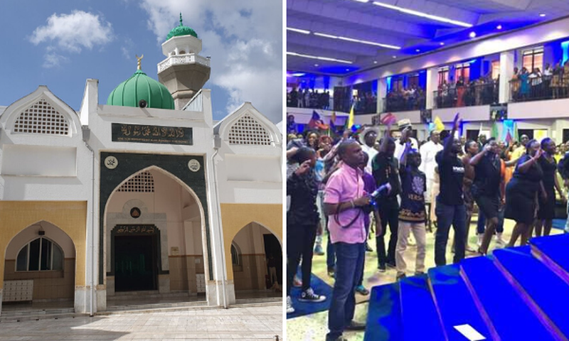 Jamia Mosque and a congregtion at the Jubilee Christian Church during a past service