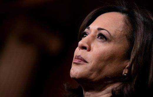 File photo of Senator Kamala Harris (D-CA) as she listens during a press conference during the impeachment trial of US President Donald Trump on Capitol Hill January 31, 2020, in Washington, DC.