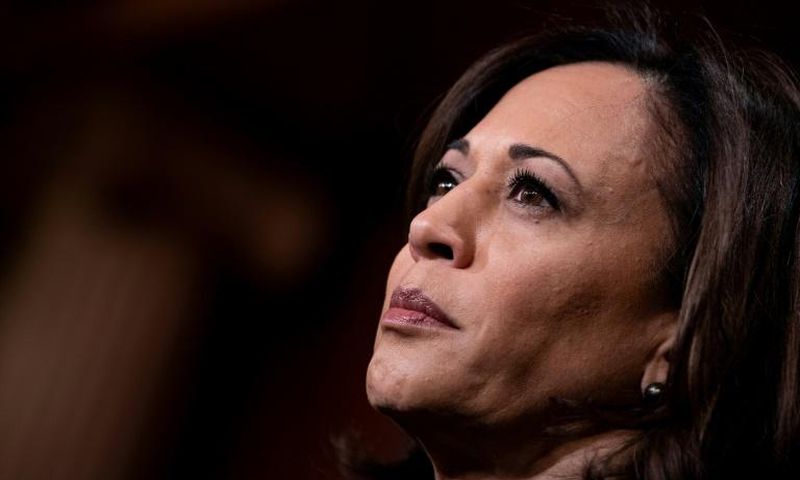 File photo of Senator Kamala Harris (D-CA) as she listens during a press conference during the impeachment trial of US President Donald Trump on Capitol Hill January 31, 2020, in Washington, DC.