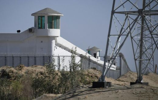 Watchtowers on a high-security facility near an alleged "re-education" camp for Muslim ethnic minorities outside Hotan in China's Xinjiang region