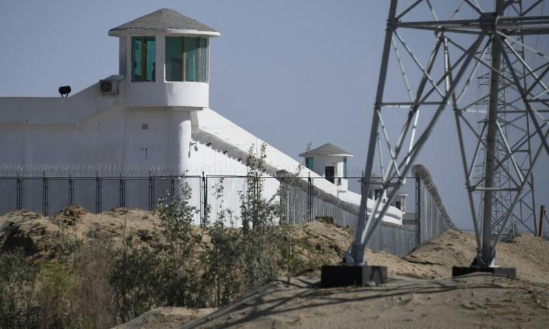 Watchtowers on a high-security facility near an alleged "re-education" camp for Muslim ethnic minorities outside Hotan in China's Xinjiang region