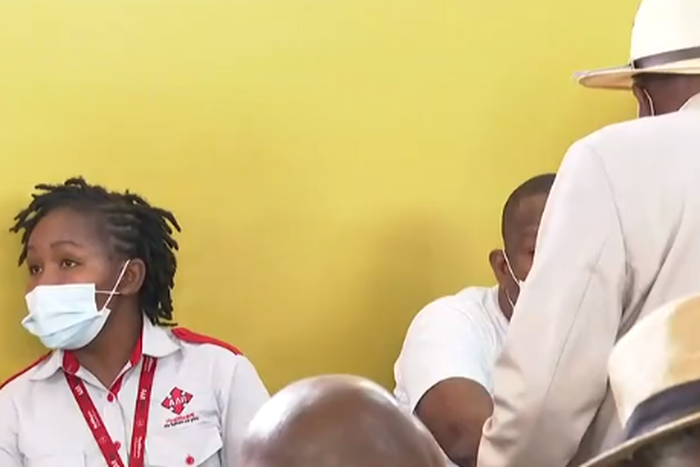 Former Nairobi Governor Mike Sonko accompanied by paramedics during court appearance on February 9, 2021