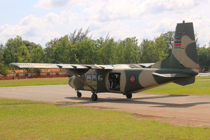 A KDF Harbin Y-12 aircraft with paratroopers on board