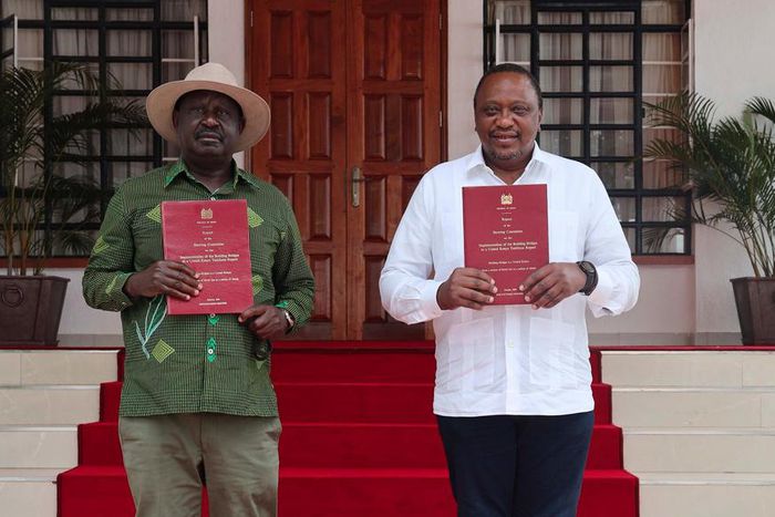 President Uhuru Kenyatta with former Prime Minister Raila Odinga