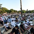 Worshippers take part in the Eid al-Adha prayers outside Hagia Sophia in Istanbul