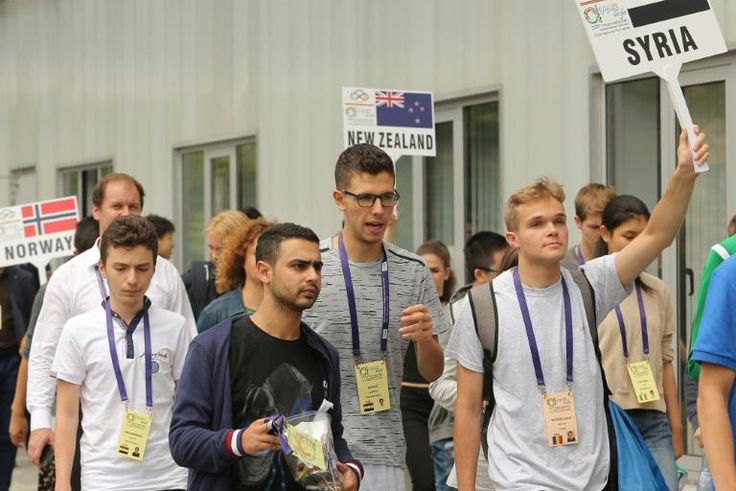Hafez al-Assad (center), the son of Syrian President Bashar al-Assad who has been slapped with US sanctions, attends the International Maths Olympics in Cluj Napoca, Romania in 2018