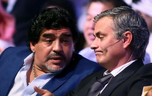Tottenham manager Jose Mourinho (right) with late Argentine star Diego Maradona