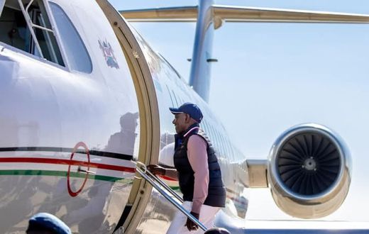 File image of President William Ruto barding a plane