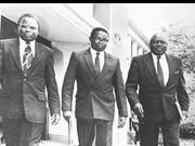 Presiding Judges at the 1991 Ouko Commission of Inquiry (left to right): Justice Richard Kwach, Justice Evans Gicheru and Justice Akilano Akiwumi. Justice Evans Gicheru later went on to become Chief Justice of the Republic of Kenya.