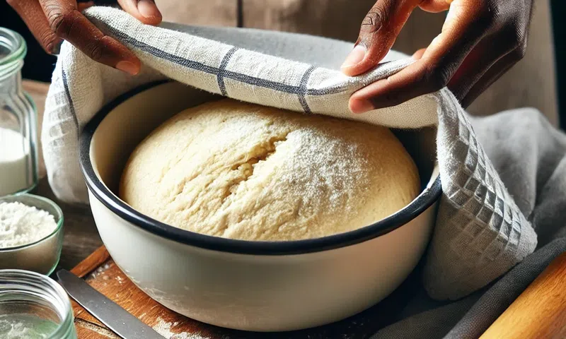 A kitchen towel covering dough