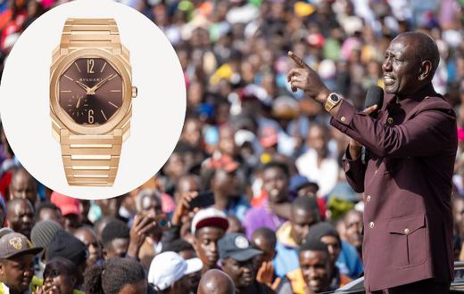 President Ruto wearing a Sh8,746,200 Octo Finissimo Watch by world-renowned luxury fashion brand Bvlgari.