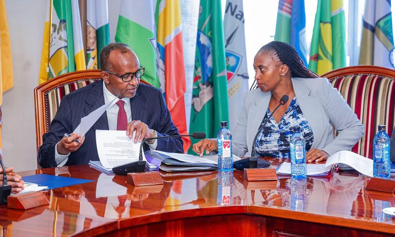 Health Cabinet Secretary Aden Duale(left) alongside Public Health PS Mary Muthoni(right)