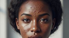 An AI-generated image of a young African woman with acne