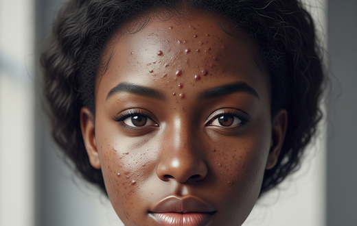 An AI-generated image of a young African woman with acne