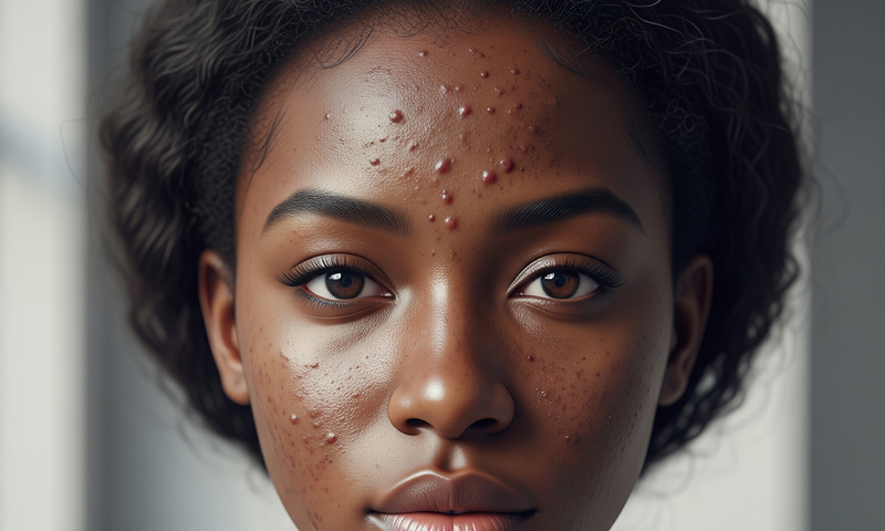 An AI-generated image of a young African woman with acne