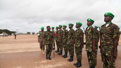 (FILE PHOTO) KDF Army-Commander Lt. General Leonard Ngondi inspects the guard of honour from AMISOM KDF parade during his arrival in Kismayo, Somalia.