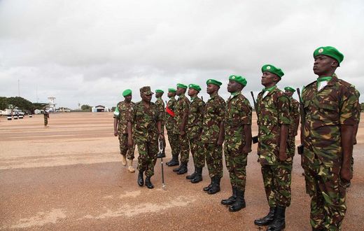 (FILE PHOTO) KDF Army-Commander Lt. General Leonard Ngondi inspects the guard of honour from AMISOM KDF parade during his arrival in Kismayo, Somalia.
