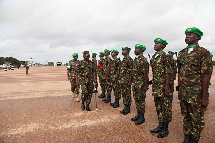 (FILE PHOTO) KDF Army-Commander Lt. General Leonard Ngondi inspects the guard of honour from AMISOM KDF parade during his arrival in Kismayo, Somalia.
