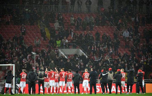 Spartak Moscow celebrate their victory over Napoli
